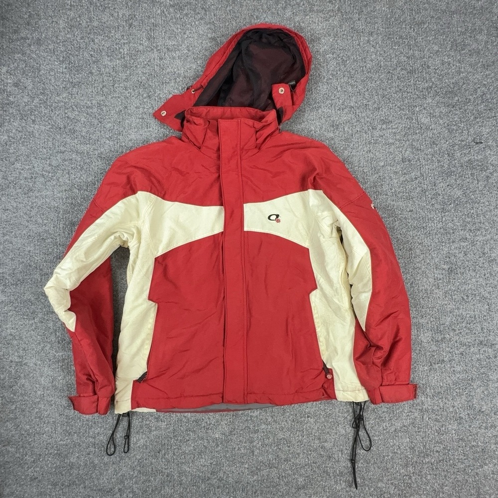 Aero Jacket Mens Large Red Colorblock Hooded Full Zip Ski Nylon Lined Insulated